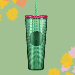 NEW! Starbucks Green Pink Watermelon Sprout Grid Spring 2023 Venti 24oz Tumbler